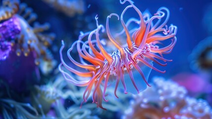 Portrait colorful chrysaora fuscescens swimming on ocean underwater. AI generated image