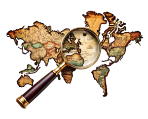 world map with compass