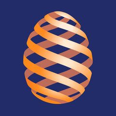 Orange striped easter egg. Easter holiday gift. 3d realistic golden easter egg. Orange traditional eggshell.  Colorful illustration isolated on white.