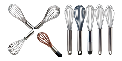Various Whisks on Transparent Background