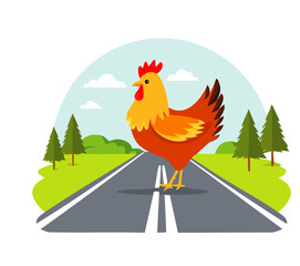 A chicken crossing the road