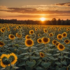 Obraz premium sunflower field at sunset