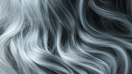 A mesmerizing close-up of flowing silvery hair, showcasing elegant waves in soft light, embodying beauty and grace.