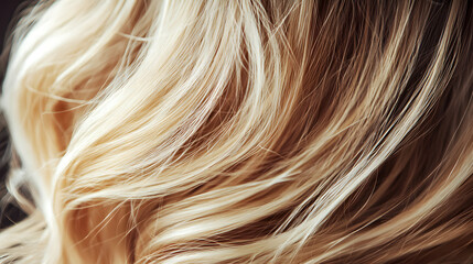 Naklejka premium An enchanting cascade of golden hair gently flows, illuminated by soft, dreamy light. A moment of serenity captured.