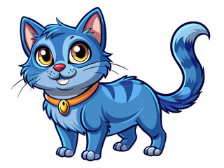 Cute Russian Blue Cat Illustration on White Background