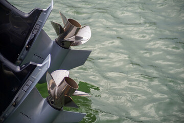 close-up of the propellers of a boat engine