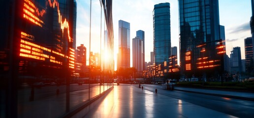 Urban Skyline Sunset Stock Market Data