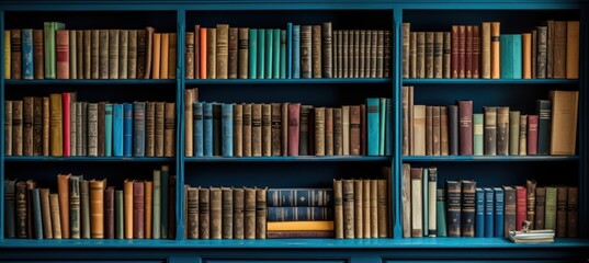 The shelf of books in library reading room in a vibrant state. AI generated