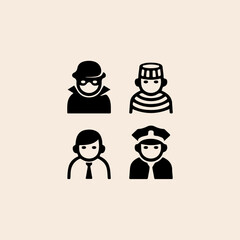 Criminal, Police and Prison set icon flat vector design.