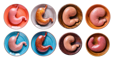 Colorful Gastric Representations on Plates for Culinary Themes, isolated on transparent background
