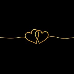 Linked golden heart outlines on sleek black, luxury love concept design