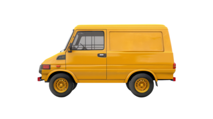 Yellow delivery van isolated on transparent background with clipping path