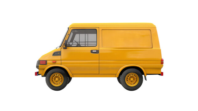 Yellow delivery van isolated on transparent background with clipping path