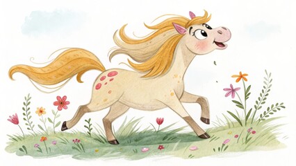 Playful Cartoon Pony in a Flower Field