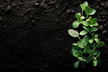 Naklejka premium Green plant growing in rich soil, for growth, nature