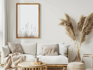 Warm and Inviting Living Room Interior with Clean Lines and Framed Artwork Decoration