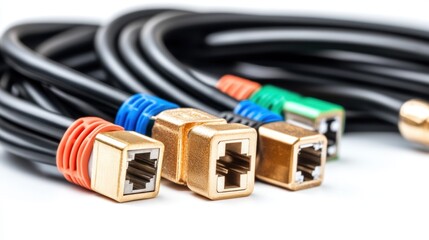 A quick-connect terminal with insulated crimp connectors, isolated on white