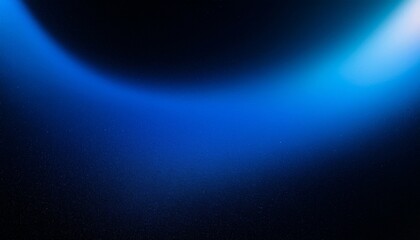 Blue light leaks and gradient over an abstract grainy background. Grainy colorful warm blue light leaks on a black background with a dust texture. Blue wavy abstract background for presentation