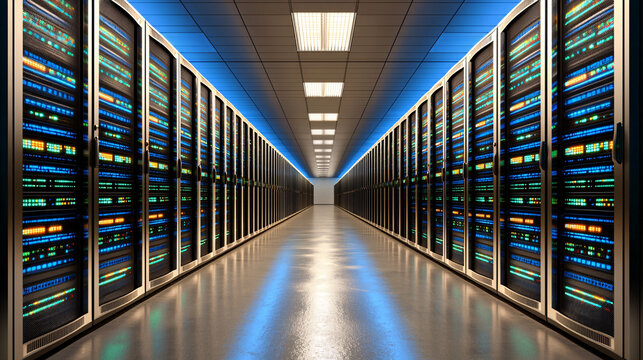 Data Center Servers in a Long Narrow Room for Information Technology and Computing Systems