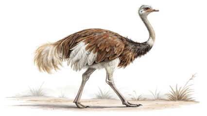 Obraz premium Beautiful Ostrich on a White Background – Majestic Flightless Bird
