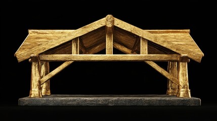 A golden wooden structure resembling a simple open sided shelter