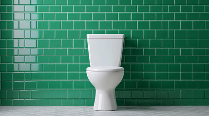 Modern Bathroom Interior with White Toilet and Emerald Green Tile Background Decorative Style Theme