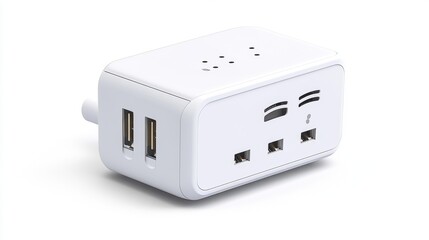 A smart plug-in switch device with a Wi-Fi module, isolated on white