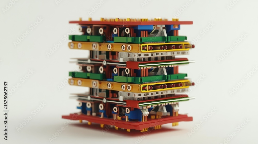 Poster a stackable terminal block with modular connections, designed for electrical panels, white backgroun