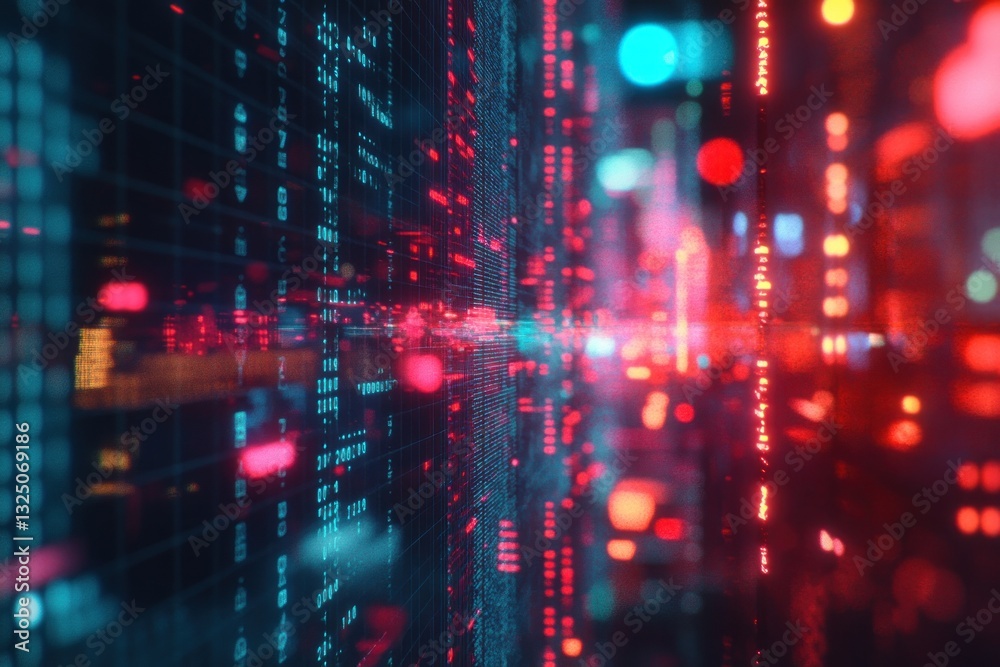 Poster abstract digital data visualization with glowing lights and patterns