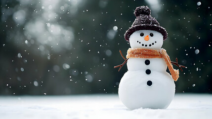 Obraz premium Whimsical Snowman in a Snowy Winter Wonderland A Festive Scene of Pure White Magic