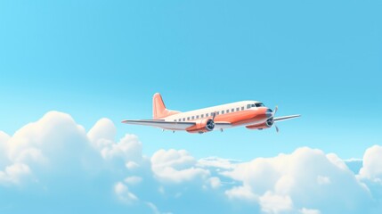 Obraz premium Airplane flying in the cloudy sky.