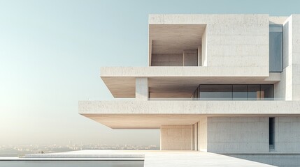 Modern Concrete House Exterior, City View, Architecture, Photorealistic