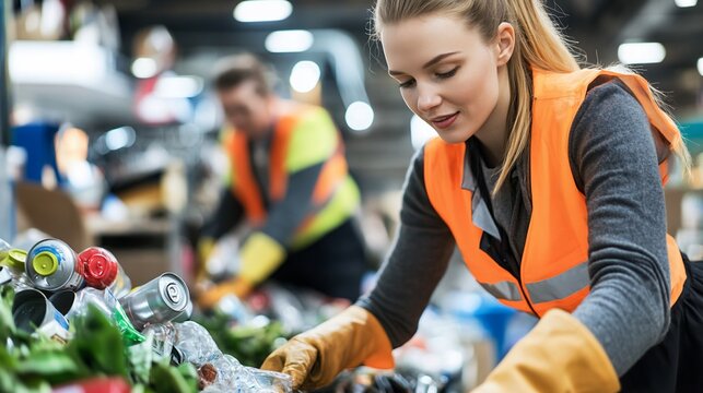 Woman Recycling Materials in a Plant