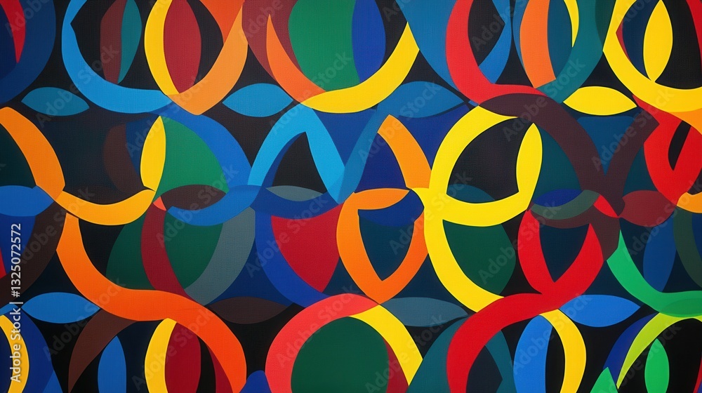Leinwandbilder geometric design with interlocking circles in bold primary colors for a vibrant modern background