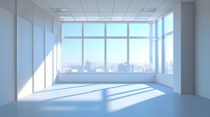 Fototapeta premium Bright urban view with sunlit spacious interior.