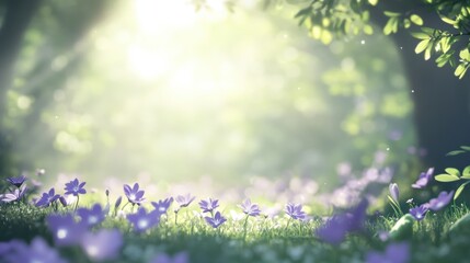Flowers in fresh green Spring woods.