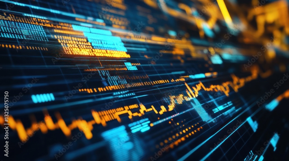 Poster abstract digital data visualization with vibrant colors and patterns