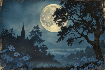 Twilight Inspired Background in Haunting Shades of Blue and Gray with Vintage Silk Texture and Subtle Wood Grain