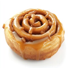 Fototapeta premium Sweet caramel apple swirl cinnamon roll, freshly baked and glistening.