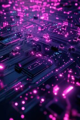 Obraz premium Abstract view of glowing circuit board with pink lights