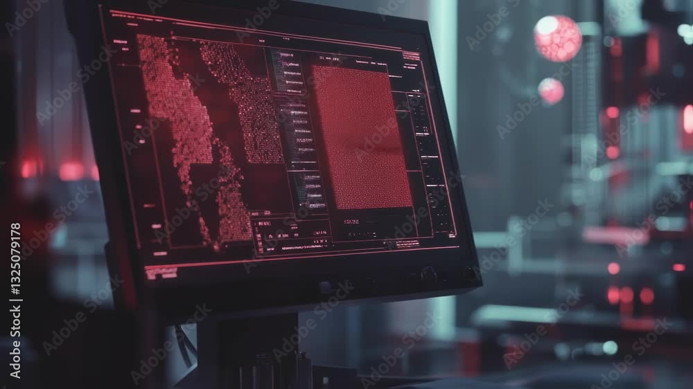Aufkleber computer displaying complex data analysis and visualizations within a technologically advanced manuf