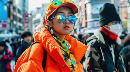 Obraz premium A stylish person wearing colorful clothes posing on the street