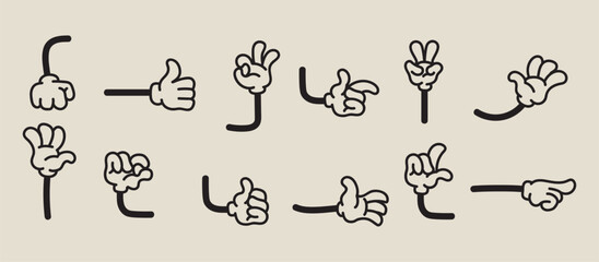 Set of isolated retro characters hands vector illustration set