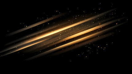 Abstract background with diagonal golden light rays and shimmering particles on a black background. Mystical Rays. Illustration
