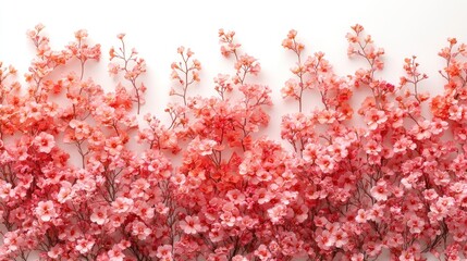 Pink artificial cherry blossom arrangement on white background