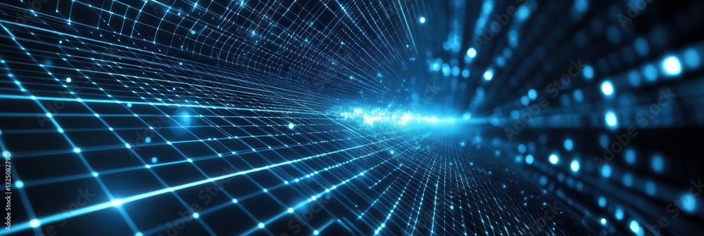 Aufkleber futuristic digital grid with holographic effects showcasing a high-tech interface in blue and silver