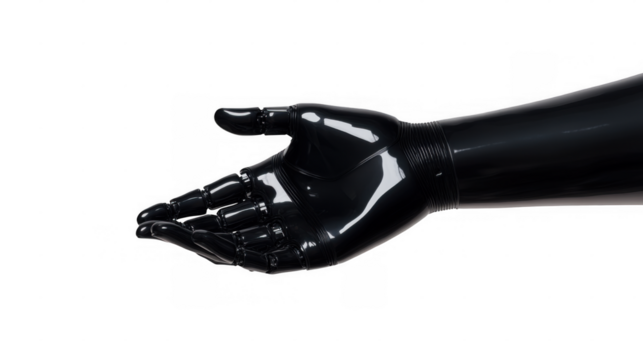 Robotic black hand designed for various applications in technology and robotics environments during a showcase event