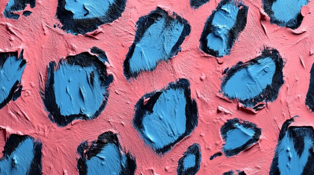 Colorful abstract leopard print design with blue and pink tones showcasing texture and boldness