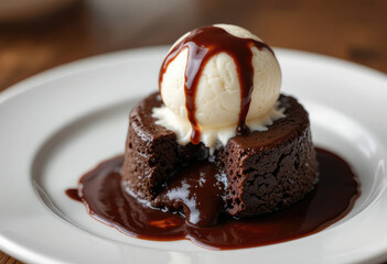 Delicious Chocolate Lava Cake with Ice Cream and Chocolate Sauce