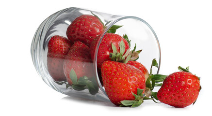 Glass of fresh strawberries on white background isolation